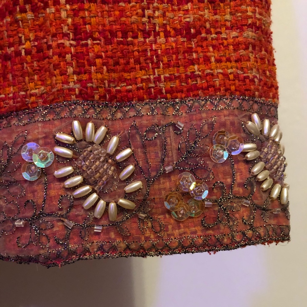 Josephine Chaus Orange Tweed Beaded Blazer Jacket - Picture 9 of 14